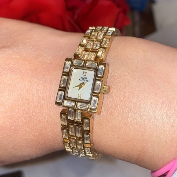 ANNE KLEIN II box Gold Tone CZ Crystal Pave Stainless Wrist Watch needs Battery - Picture 2 of 8